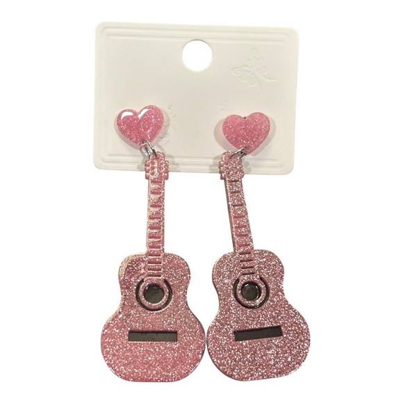Sparkling Guitar-Shaped Earrings Acrylic Jewelry - Picture 5 of 5